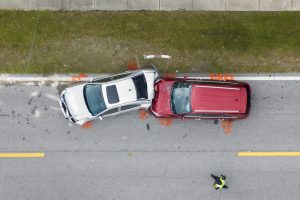 Car crash with two vehicles collided