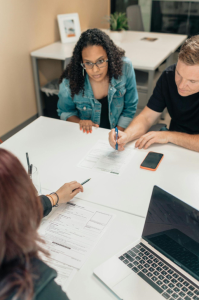 lawyer with clients