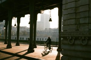 riding a bicycle in the city