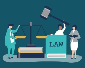Illustration of people with justice and order
