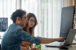 Visualize the synergy of men and women in tech, transforming ideas into reality, as they merge their skills in coding, and e-commerce for groundbreaking results.