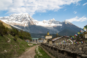 Sparkling View Mount Manaslu from Samagaun village: Village of Chortens