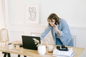 Woman engaged in a phone conversation with a lawyer