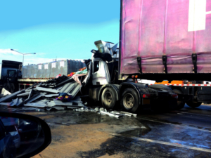 Truck trailer pickup or car went accident on the main highway road