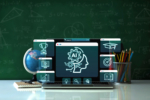 AI Artificial Intelligence for Education technology concept, E-learning technology, education icons on virtual screen. online learning, E-book. certificates, webinar. Generative AI-enhanced learning.