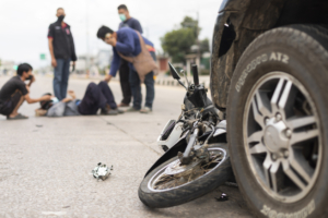 motorcycle hit by a car
