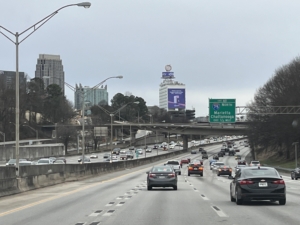 A view of Interstate 85 southbound as it approaches the Downtown Connector (I-75/I-85) in Atlanta, Georgia